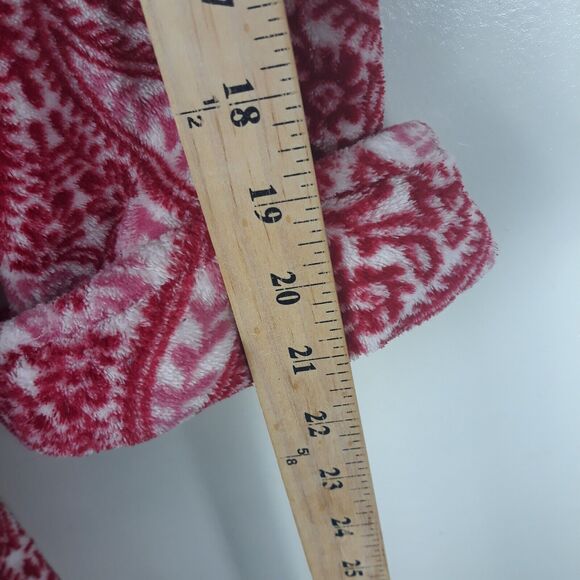 Lucky Brand Bathrobe Women Medium Red White  Floral Pockets Tie Soft - Picture 7 of 10